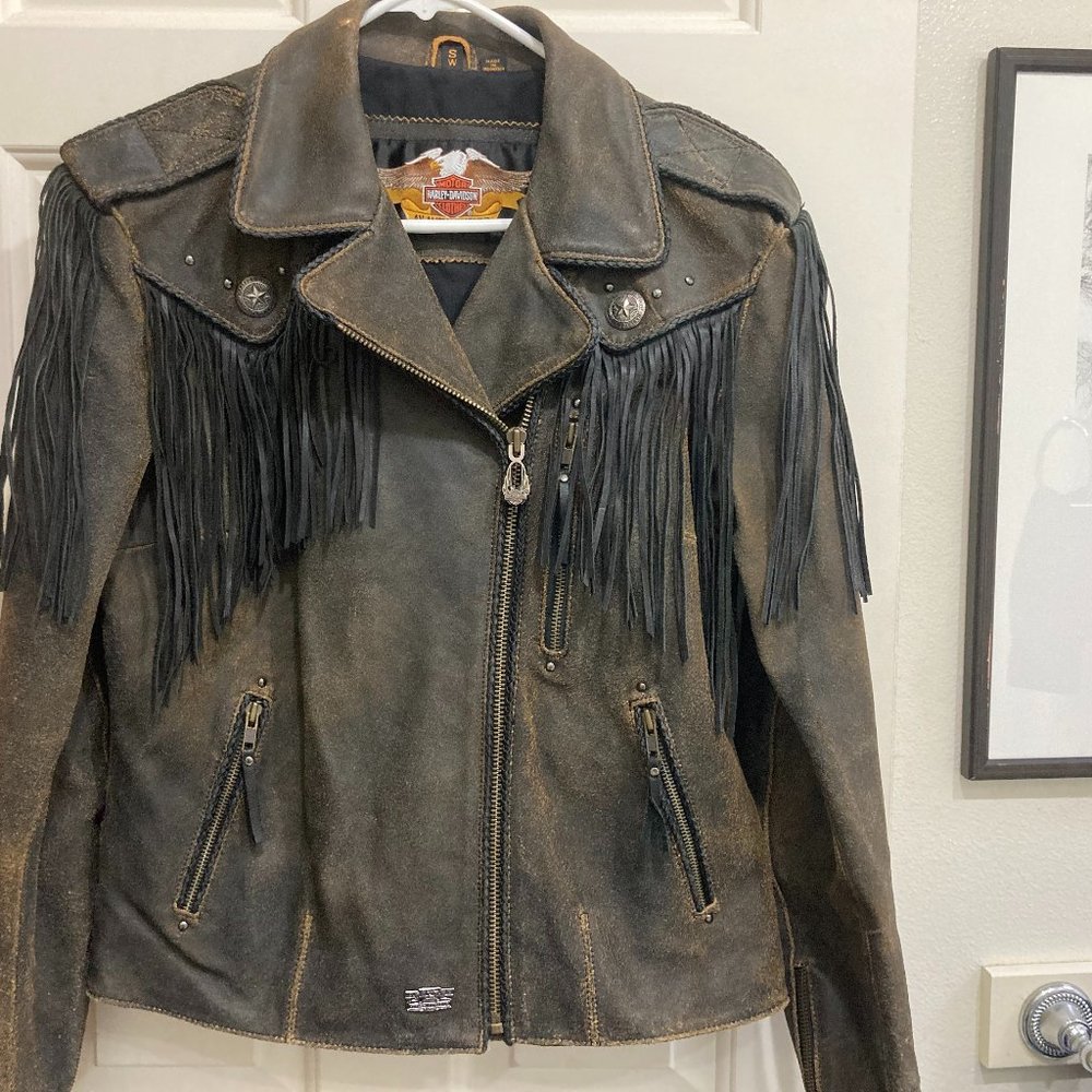 Harley Davidson Brown Leather Fringe Jacket